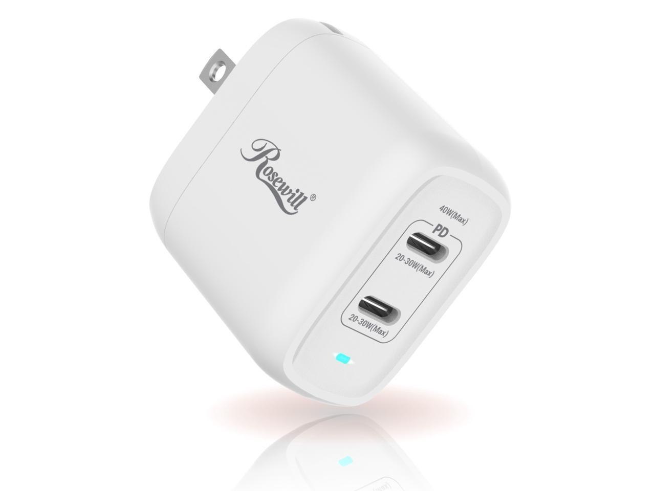 Rosewill 40W Two-Port GaN Wall Charger With 2 Usb-C Ports (20W)