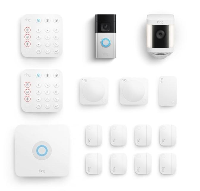 Ring Alarm 14-Piece (White), Ring Battery Doorbell Plus (battery) with Ring Spotlight Cam Plus (White)