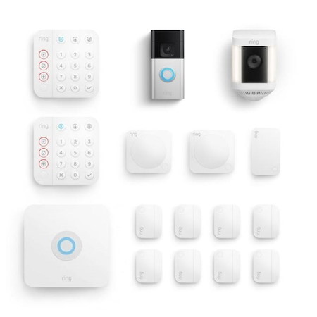 Ring Alarm 14-Piece (White), Ring Battery Doorbell Plus (battery) with Ring Spotlight Cam Plus (White)