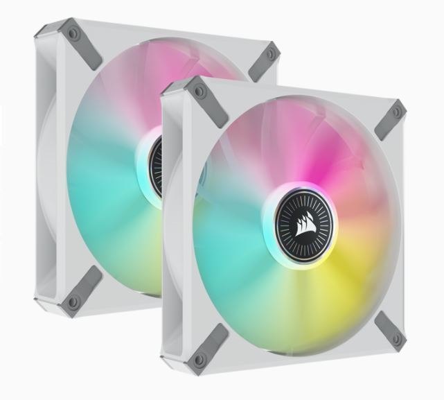 Corsair ML Elite Series, ML140 RGB Elite White, 140MM Magnetic Levitation RGB Fan With AirGuide, Dual Pack With Lighting Node Core (LS)