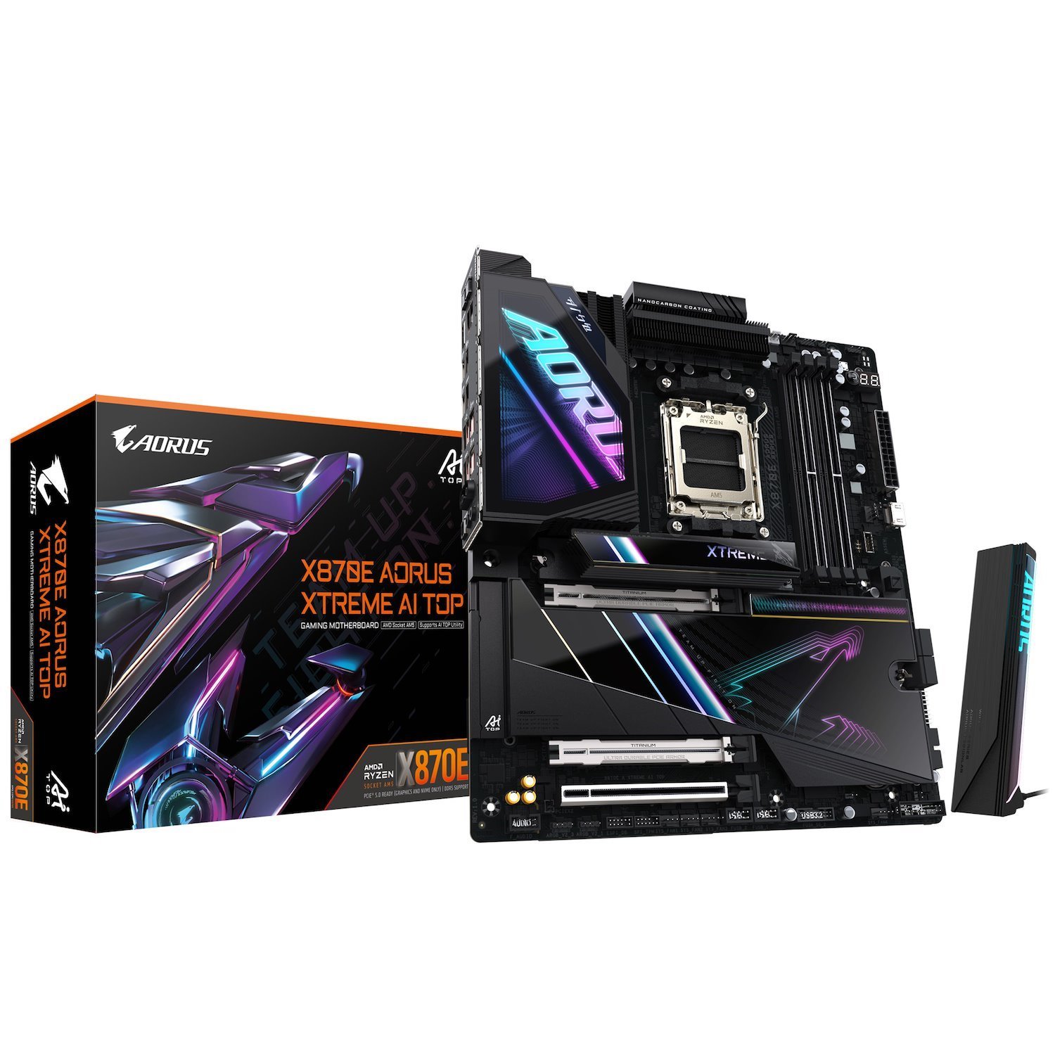 Gigabyte X870e Aorus Xtreme Ai Top Amd Am5 Atx Motherboard 4X DDR5~256GB,3x PCIe X16, 4X M.2, 4X Sata 6, 10X Usb 3.2, 6X Usb2.0, 2X Usb-C,