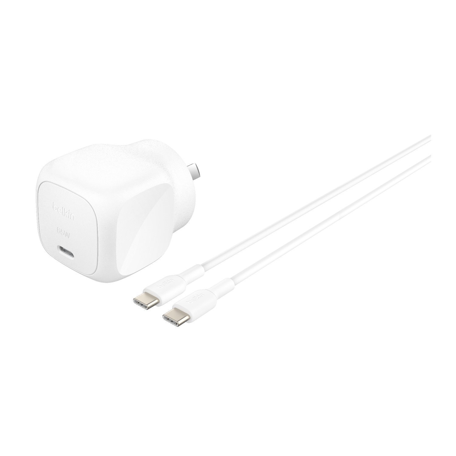 Belkin BoostCharge 65W Usb-C PD 3.1 Cubic Wall Charger + Usb-C To Usb-C Cable - White (WCA011au1MWH-B6), Laptop, Tablet, Cew $2500, 2 Years Warranty