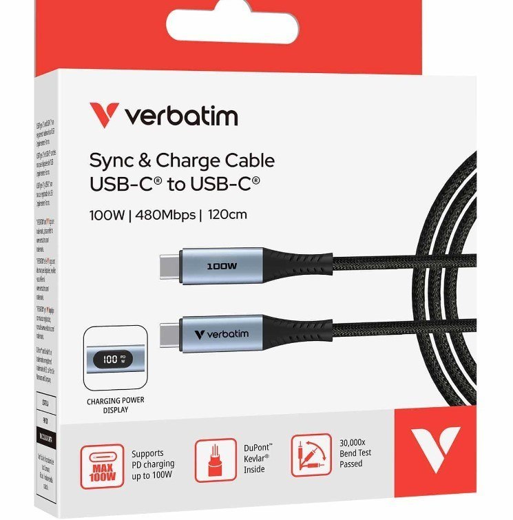 Verbatim SYNC & Charge Usb C To Usb C 100W Display 120 CM