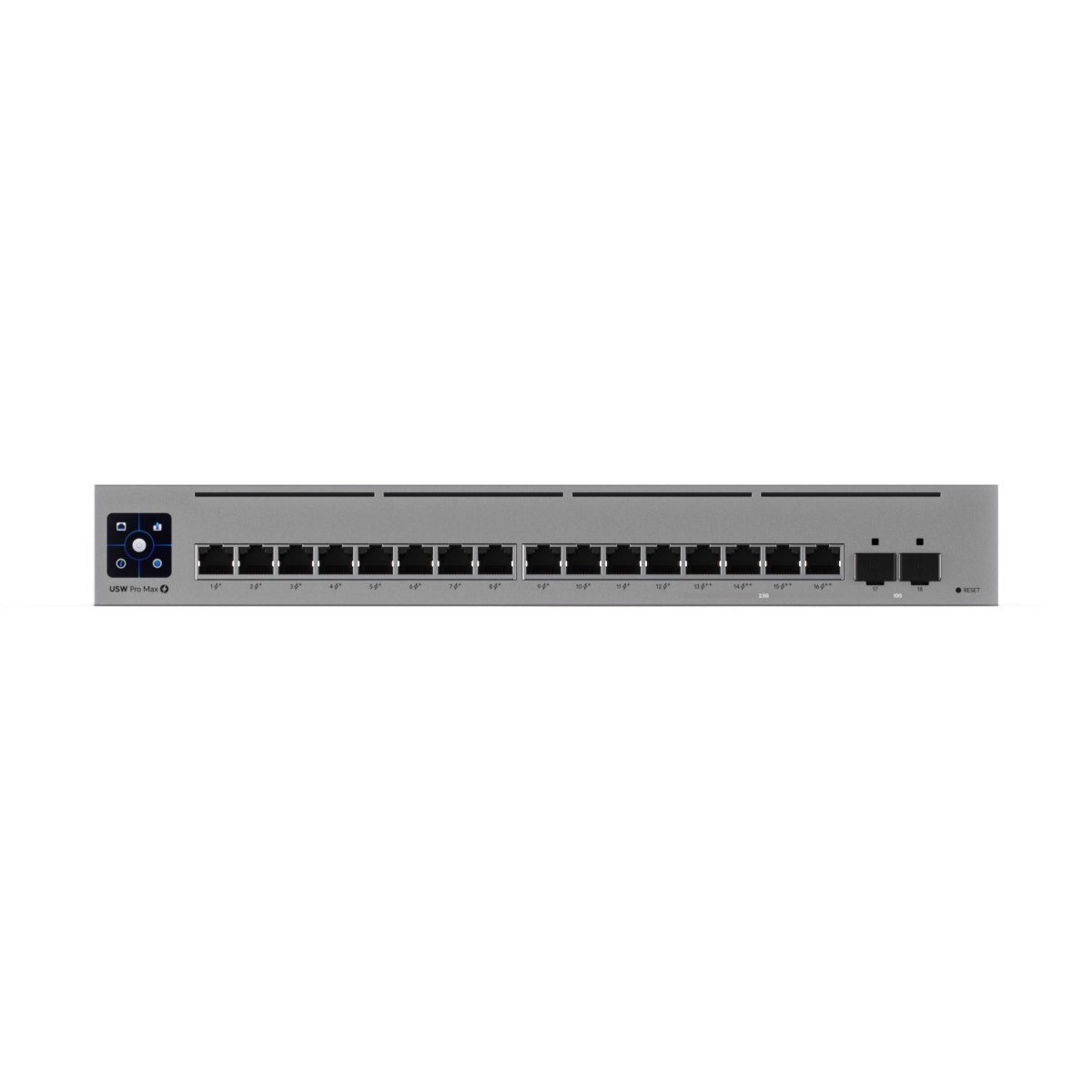 Ubiquiti USW-PRO-MAX-16-POE, a 16-port, L3 Etherlighting Switch with 2.5 GbE, POE++ output