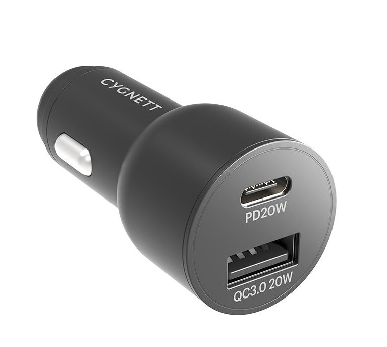 Cygnett 20W Dual Port Car Charger With 20W Usb-C PD + 20W QC 3.0 Usb-A - Black (CY3637CYCCH), 0-50% Battery In Just 30 Mins, Fast Charging