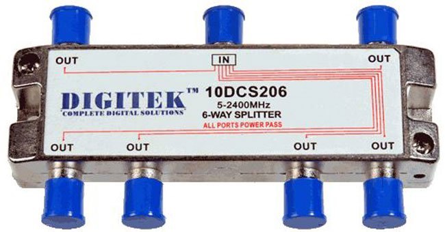 4Cabling 6 Way Splitter F Type 5-2400MHz All Ports Power Pass **DC Only** (Foxtel Approved)