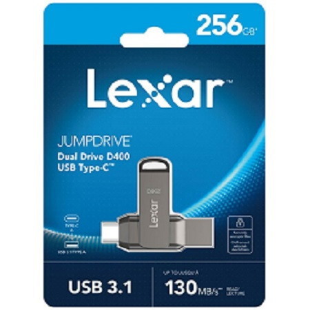 Lexar D400 256GB JumpDrive BL Titanium Usb 3.1 Type-C, Up To 130MB/s Read Transfer Content Between Your Usb Type-CTM And Type-A Devices.