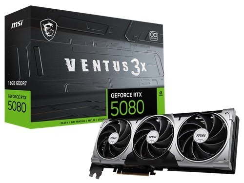 Msi nVidia GeForce RTX™ 5080 16G Ventus 3X Oc, Boost: 2640 MHz, Cuda 10752 Units, 16GB GDDR7, Hdmi™ X 1