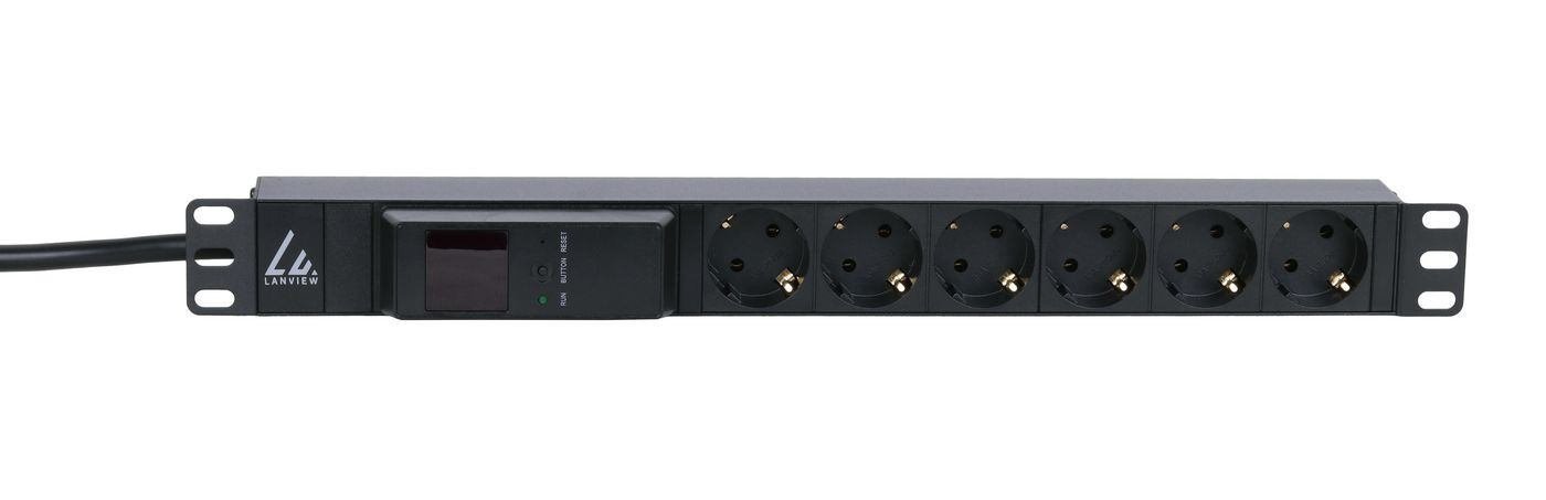 Lanview LVR261876S Power Distribution Unit [Pdu] 6 Ac Outlet[S] 1U Black (19'' Rack Mount Power Strip - 1U 16A With 6 X Schuko Type - F Socket And 4M Power Cord With Amp Meter And Iec 60309 16A Plug