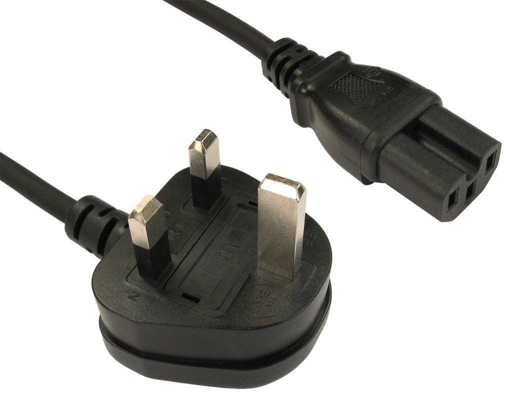 Cables Direct Uk - C15 2M Black BS 1363 C15 Coupler (2M Uk Plug To C15 Mains Lead)