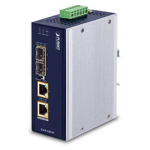 Planet Igup-2205At Network Media Converter 1000 Mbit/S Multi-Mode Single-Mode Blue (Industrial 2-Port 100/1000X - SFP To 2-Port 10/100/1000T - 802.3BT PoE++ Media Converter [802.3BT Type-4 PoH Lega