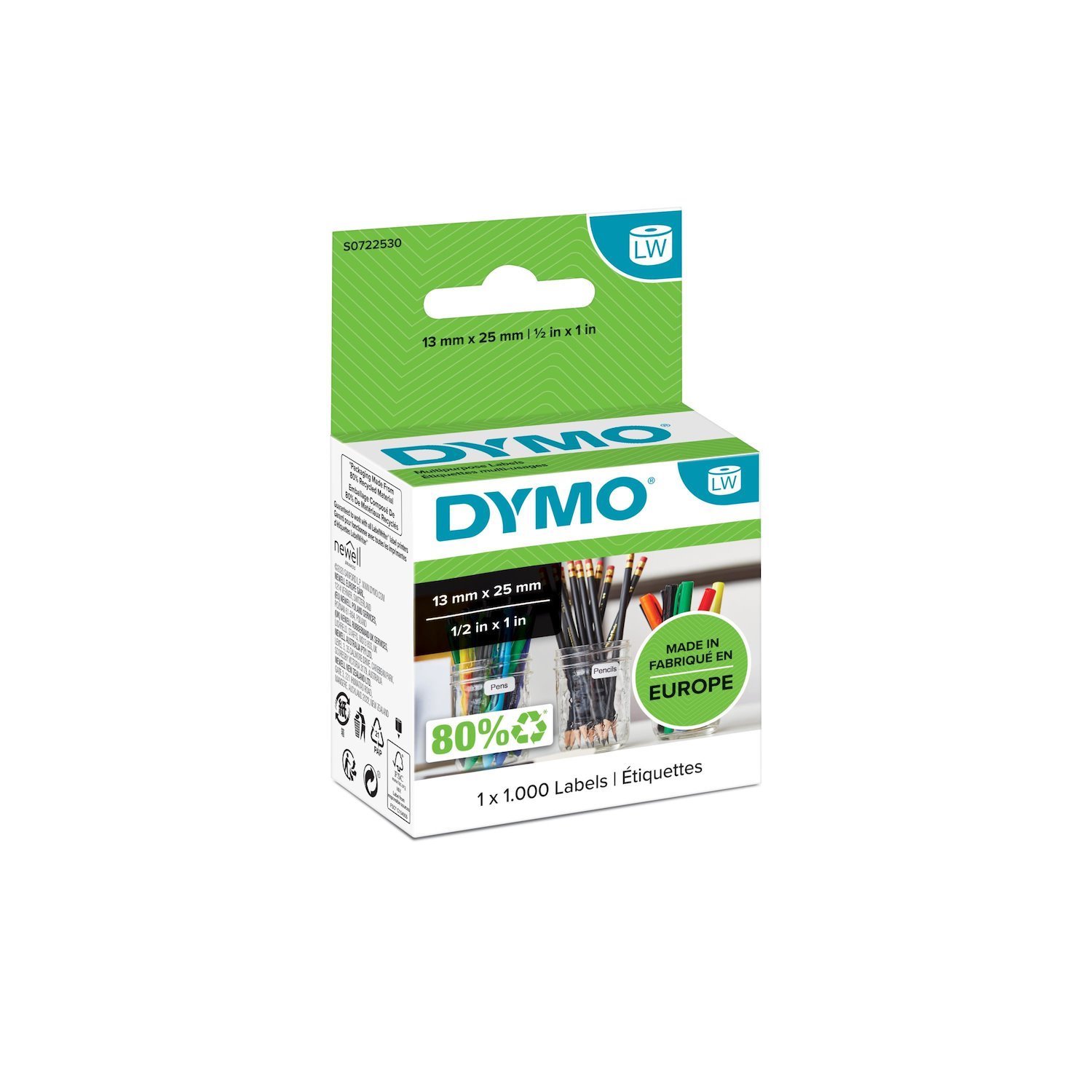 Dymo Multi-Purpose Labels - 13 X 25 MM - S0722530 (Dymo 11353 13MM X 25MM Multi Purpose Labels Black On White)