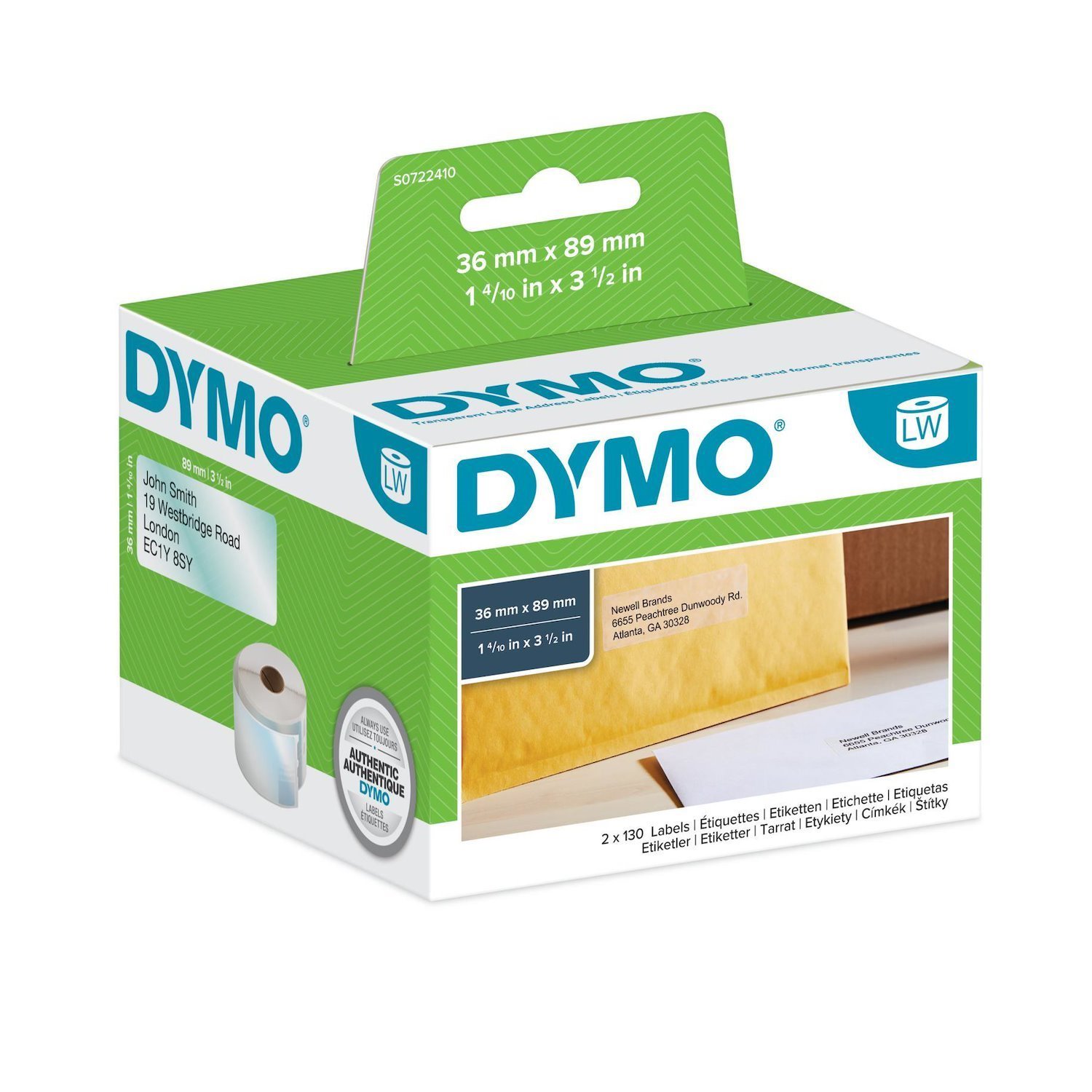 Dymo Large Address Labels - 36 X 89 MM - S0722410 (Dymo 99013 36MM X 89MM Address Labels Black On Clear)