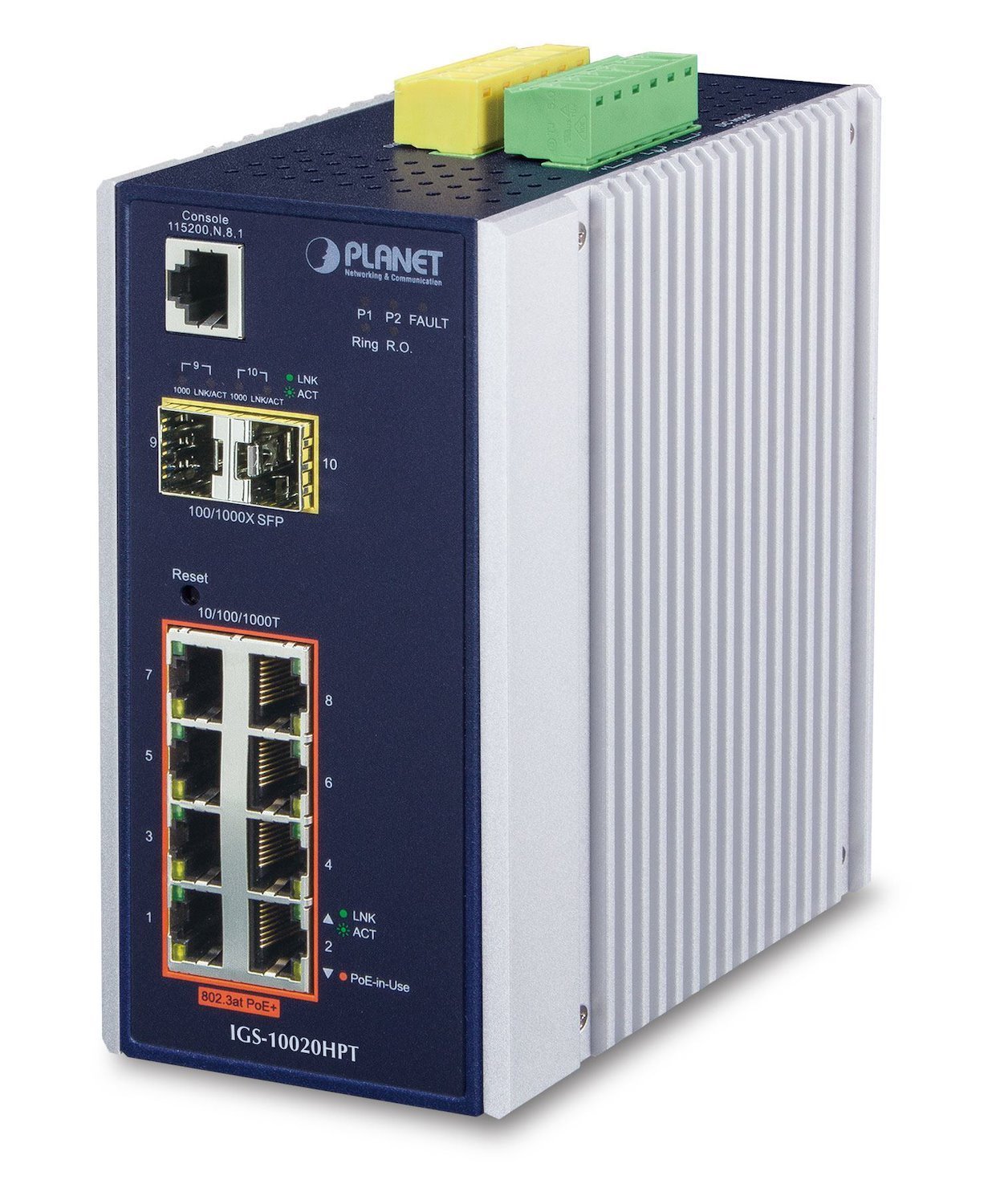 Planet Igs-10020Hpt Network Switch Managed L2+ Gigabit Ethernet [10/100/1000] Power Over Ethernet [PoE] Black White (Ip30 Industrial L2+/L4 8-Port - 1000T 802.3At PoE + 2-Port - 100/1000X SFP Full Ma