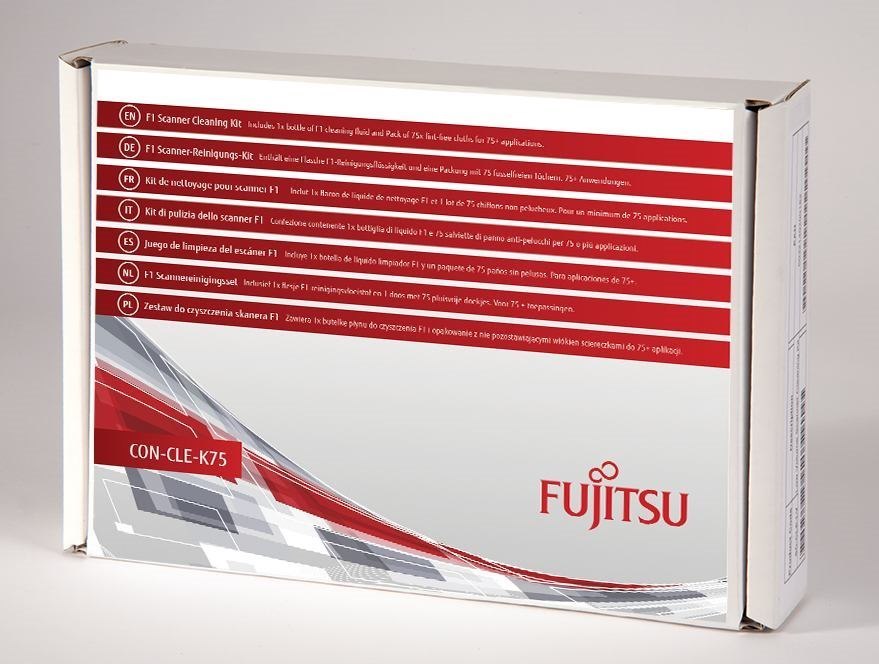 Fujitsu F1 Scanner Cleaning Kit (Con-Cle-K75 - F1 Scanner Cleaning Kit - Includes 1X Bottle Of F1 Cleaning Fluid And Pack Of 75X Lint-Free Cloths For 75+ Applications)