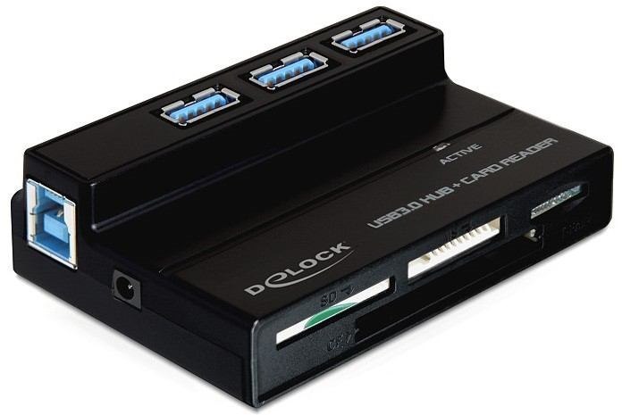 DeLOCK 91721 Card Reader Usb 3.2 Gen 1 [3.1 Gen 1] Black (Usb 3.0 Card Reader All In 1 + - 3 Port Usb 3.0 Hub - Warranty: 12M)