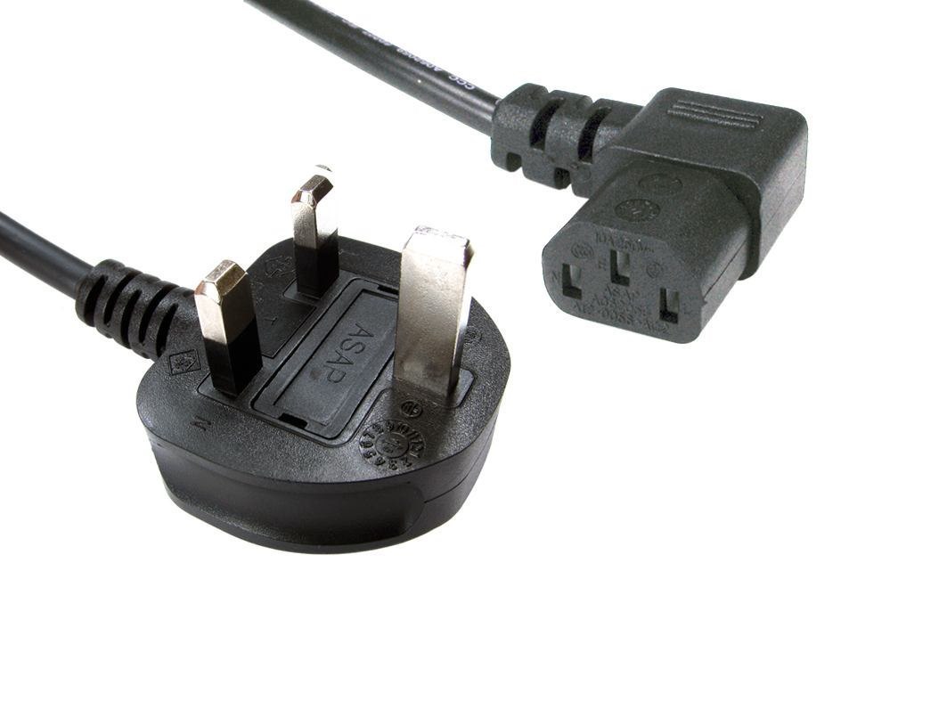 Cables Direct Type G/C13 1.8M Black Power Plug Type G C13 Coupler (1.8M Uk Plug To Right Angled C13 Mains Lead)