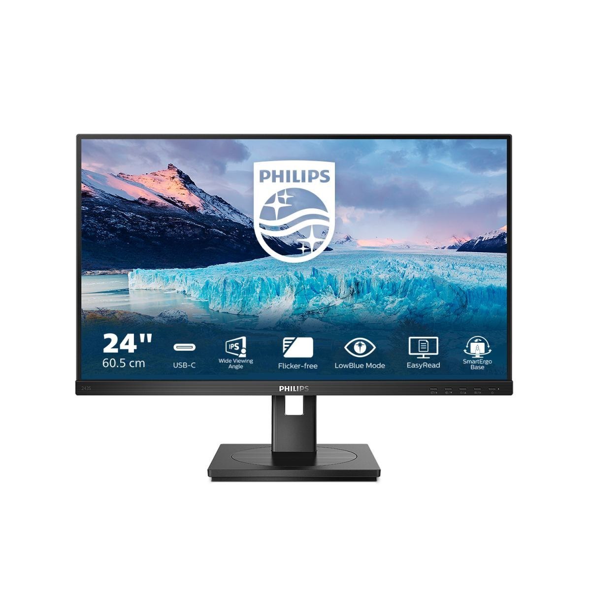 Philips S Line 243S1/00 Computer Monitor 60.5 CM [23.8] 1920 X 1080 Pixels Full HD LCD Black (243S1 60.5CM 23.8In Ips - 1920X1080 1000:1 250CD/QM 16.9)