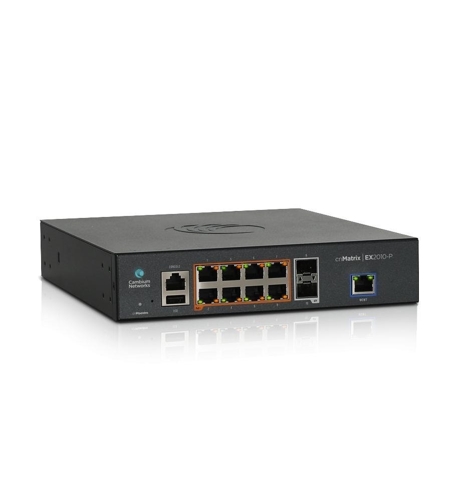 Cambium Networks cnMatrix Ex2010-P Managed L2/L3 Gigabit Ethernet [10/100/1000] Power Over Ethernet [PoE] 1U Black (cnMatrix Ex2010-P - Intelligent Ethernt PoE Switch - 8 1G And 2 SFP Fiber Ports - Eu