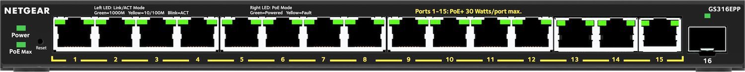 Netgear 16-Port High-Power PoE+ Gigabit Ethernet Plus Switch [231W] With 1 SFP Port [Gs316epp] Managed Gigabit Ethernet [10/100/1000] Power Over Ethernet [PoE] Black (Netgear 16Port Switch 10/100/1000