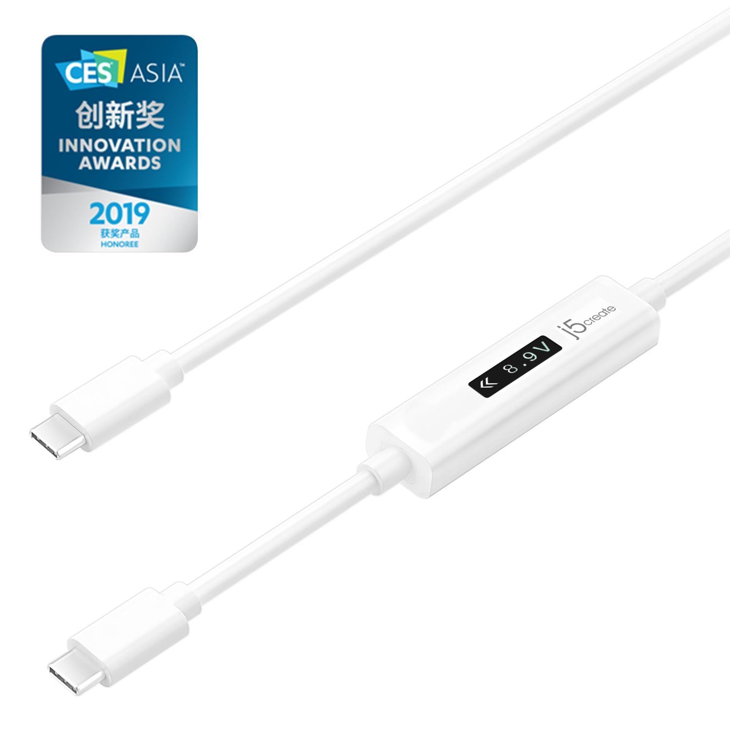 J5create Jucp14 Usb-C™ 2.0 To Usb-C™ Cable With Oled Dynamic Power Meter White 1.2 M (Usb-C Dynamic Power Meter - Charging Cable To Usb-C)