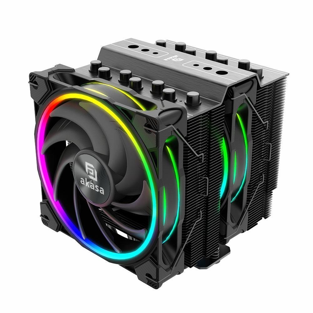 Akasa Soho H7 Argb Cpu Cooler Black 2X 120MM PWM Fan Dual Tower Aluminium Fins 7X Copper Heatpipes Intel/AMD