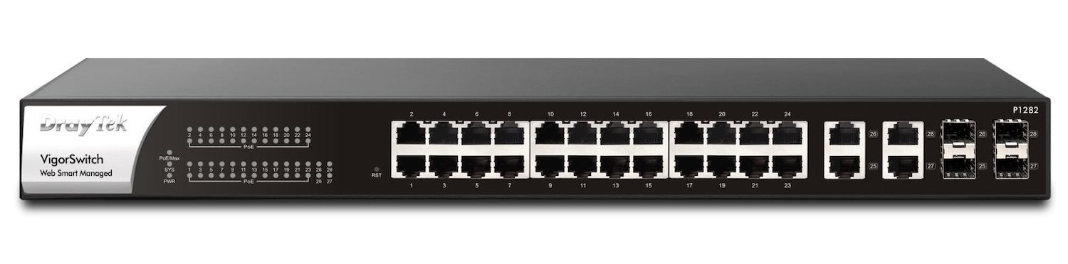 Draytek P1282 Managed Gigabit Ethernet [10/100/1000] Power Over Ethernet [PoE] 1U Black (DrayTek VigorSwitch P1282 PoE Switch)