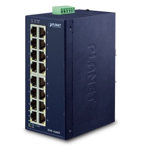 Planet Isw-1600T Network Switch Unmanaged Fast Ethernet [10/100] Blue (Ip30 Industrial 16-Port - 10/100TX Ethernet Switch - Warranty: 60M)