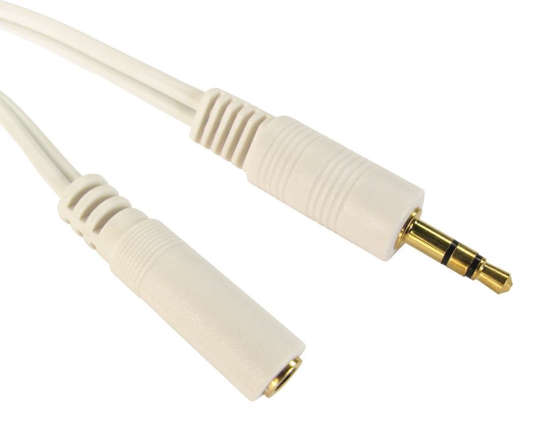 Cables Direct 3.5 MM - 3.5 MM M/F 1M Audio Cable 3.5MM White (1M 3.5MM Stereo Extension Cable - White)