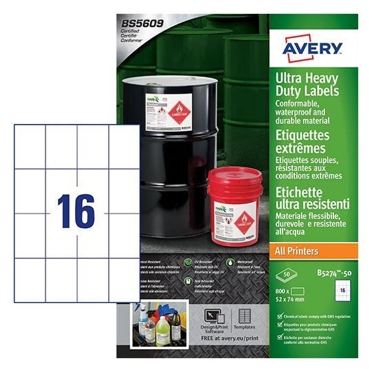 Avery B5274-50 Ultra Resistant Labels 50 Sheets - 16 Labels Per Sheet