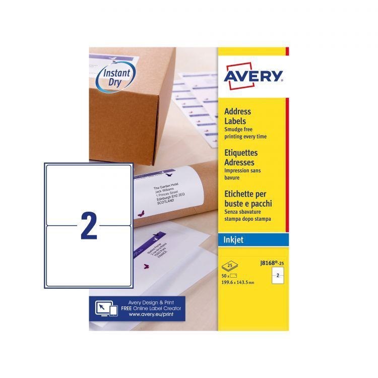 Avery J8166-25 Parcel Labels 25 Sheets - 2 Labels Per Sheet