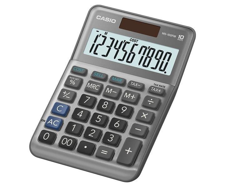 Casio MS-100FM Calculator Desktop Basic Grey (Casio MS-100FM 10 Digit Semi Desk Calculator)