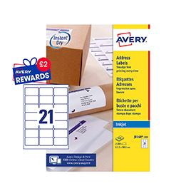 Avery J8160-100 QuickDry Address Labels 100 Sheets - 21 Labels Per Sheet