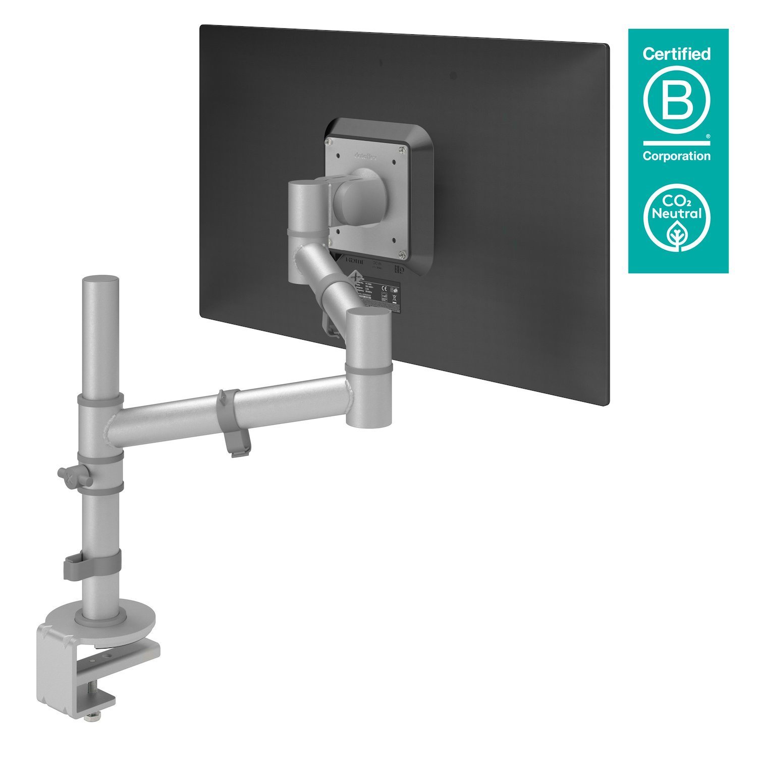 Dataflex Viewgo Monitor Arm - Desk 122 (Dataflex Viewgo Single Monitor Arm - Silver - Desk Clamp And Bolt Through Mounts - Depth Adjustment [1Year Warranty])