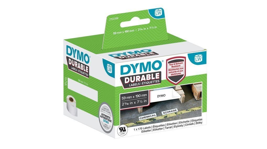 Dymo LabelWriter™ Durable Labels - 59 X 190 MM (Dymo - Polypropylene [PP] - Permanent Adhesive - Coated - 59 X 190 MM 170 Label[S] [1 Roll[S] X 170] Box - Labels - For Dymo LabelWriter 450 Turbo)