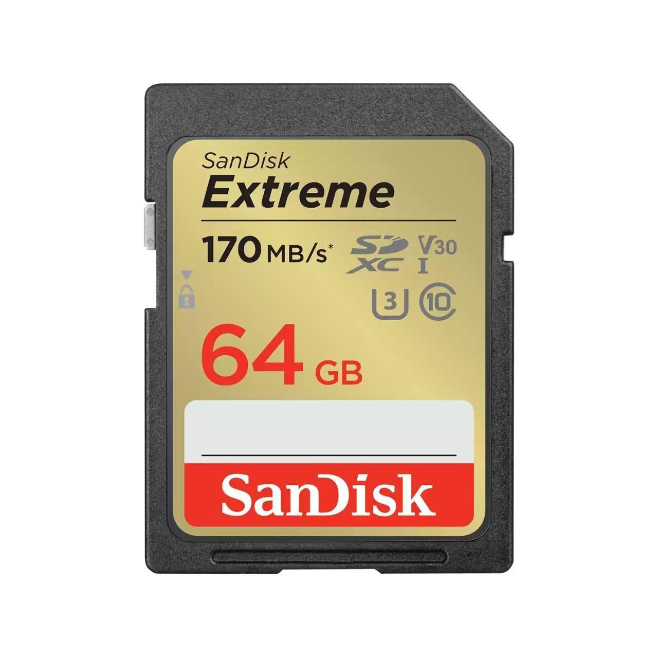 SanDisk Extreme 64 GB SDXC Uhs-I Class 10 (Extreme 64B SDXC Memory Card - 170MB/S 80MB/S Uhs-I Class 10 U3)
