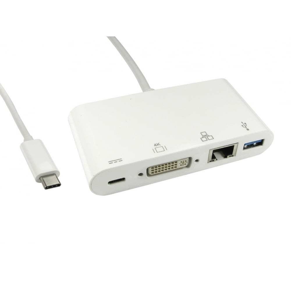 Cables Direct Usb3c-Dvi-Combo Notebook Dock/Port Replicator Usb 3.2 Gen 1 [3.1 Gen 1] Type-C White (15CM Leaded Usb Type-C To Dvi Usb & Gigabit Adapter With PD Function)