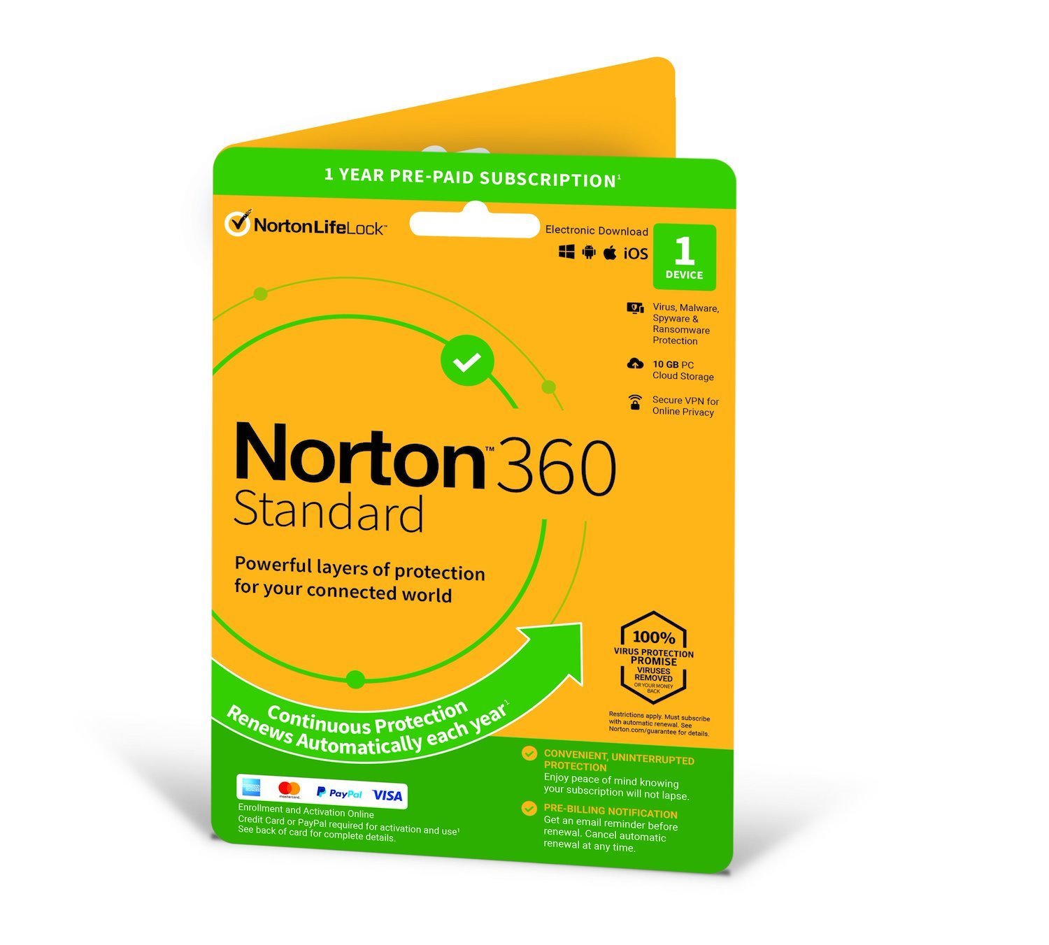 Norton 360 Standard 10GB In 1 User 1 Device 12Mo STD Ret Enr Card DVDSLV