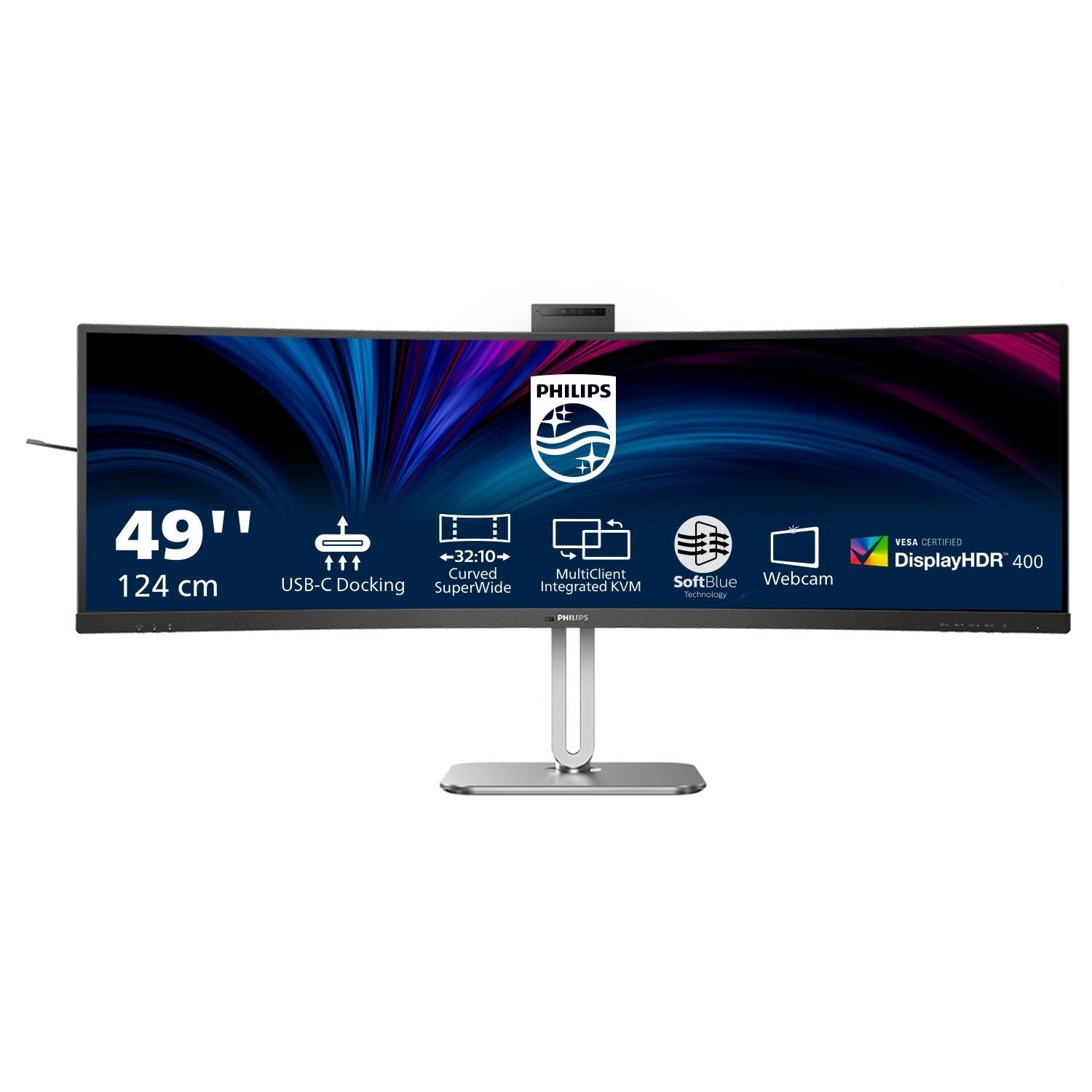 Philips 49B2U6900CH 49" Class Webcam UW-QHD Curved Screen LED Monitor - 32:9 - Textured Black