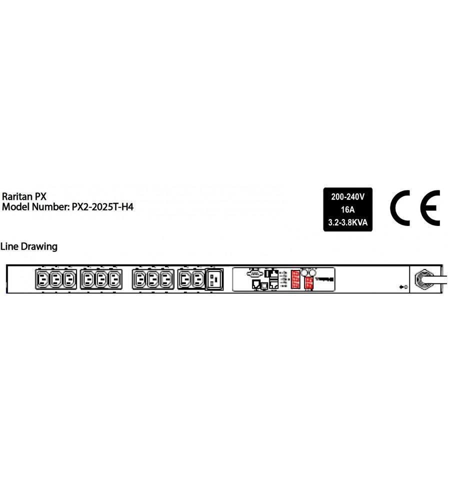 Raritan 1PH 230V Ac 16A 12 - Outlets: Iec C-13 X 11 - Iec-C19 X 1 Plug: Iec60309 16A Top Fed 3.8 Kva Zero U Vertical Pdu - Warranty: 24M