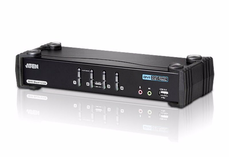 Aten Desktop KVMP Switch 4 Port Single Display Dvi W/ 7.1 Audio, 4X Custom KVM Cables Included, 2X Usb Port, Selection Via Front Panel