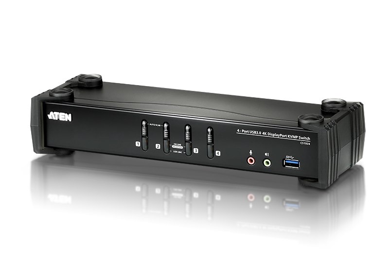 Aten Desktop KVMP Switch 4 Port Single Display 4K DisplayPort W/ Audio, Cables Included, 2X Usb Port, Selection Via Front Panel