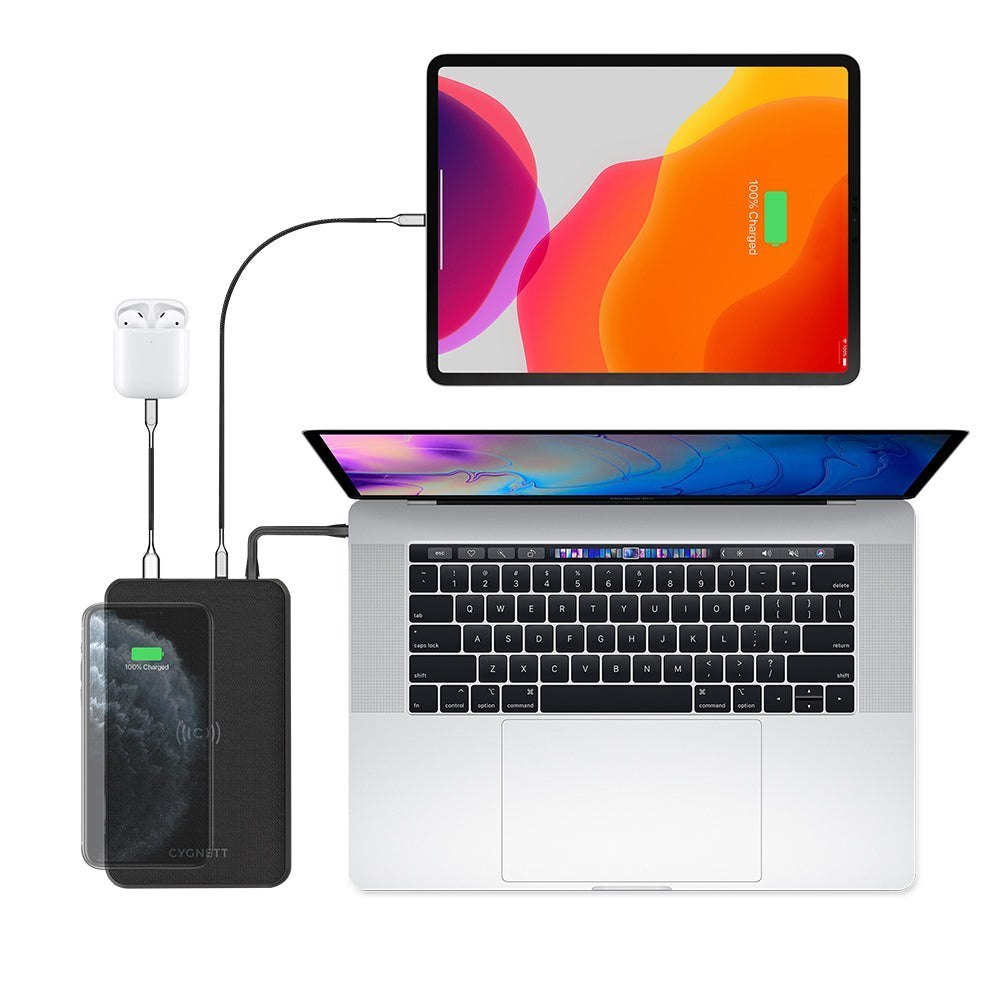 Cygnett ChargeUp Edge+ 27K mAh Usb-C Laptop And Wireless Power Bank - Black (Cy3113pbche), 72W Fast Charging, Integrated Usb-C To Usb-C Cable (10CM)