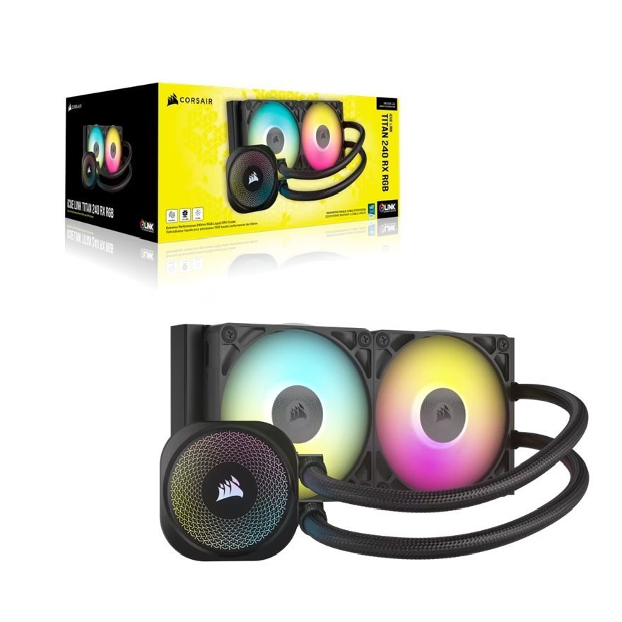 Corsair Icue Link Titan 240 RX RGB Aio Liquid Cpu Cooler - Black, 73.5 CFM, 2100 RPM, Aluminum Radiator, Copper Cold Plate, Intel/AMD Support