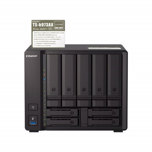 Qnap Ts-H973ax-32G,9 Bay Nas(No Disk),Ryzen V1000,32GB,2.5GbE(2),10GbE (1),3YR WTY