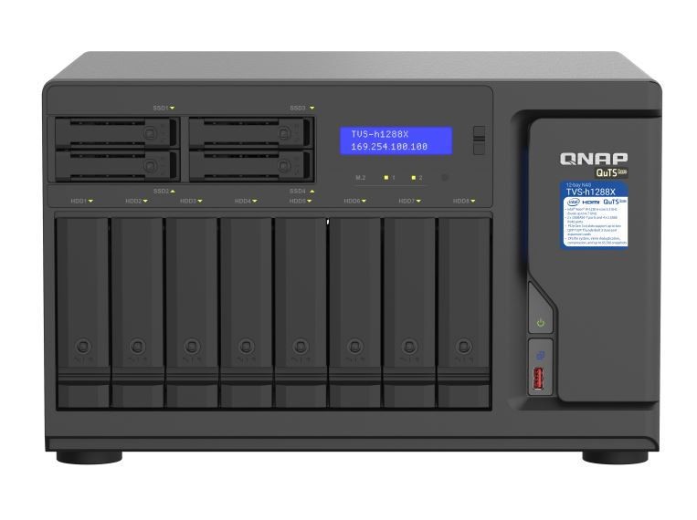 Qnap TVS-h1288X-W1250-16G,12-Bay TurboNAS(8 X 3.5" HDD + 4 X 2.5" Ssd),Sata 6G,Intel Xeon W-1250 6 Cores/12 Threads 3.3 GHz(boost Up To 4.7 GHz),16GB DDR4, 3 YR