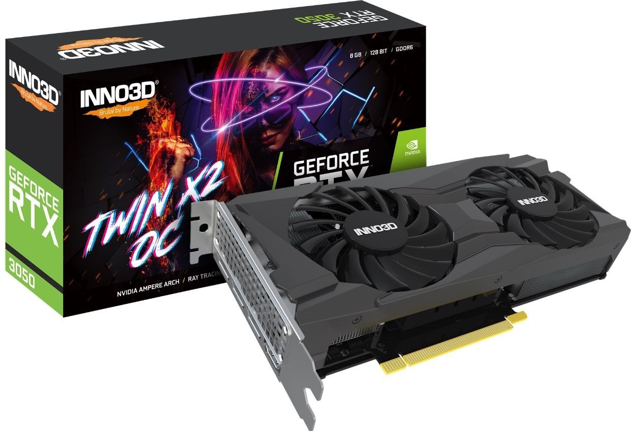 Inno3D Nvidia, RTX 3050, Twin X2 Oc, 1822MHz, 8GB GDDR6, 3xDP, 1xHDMI, 2xFans, 450W, 3 Years Warranty