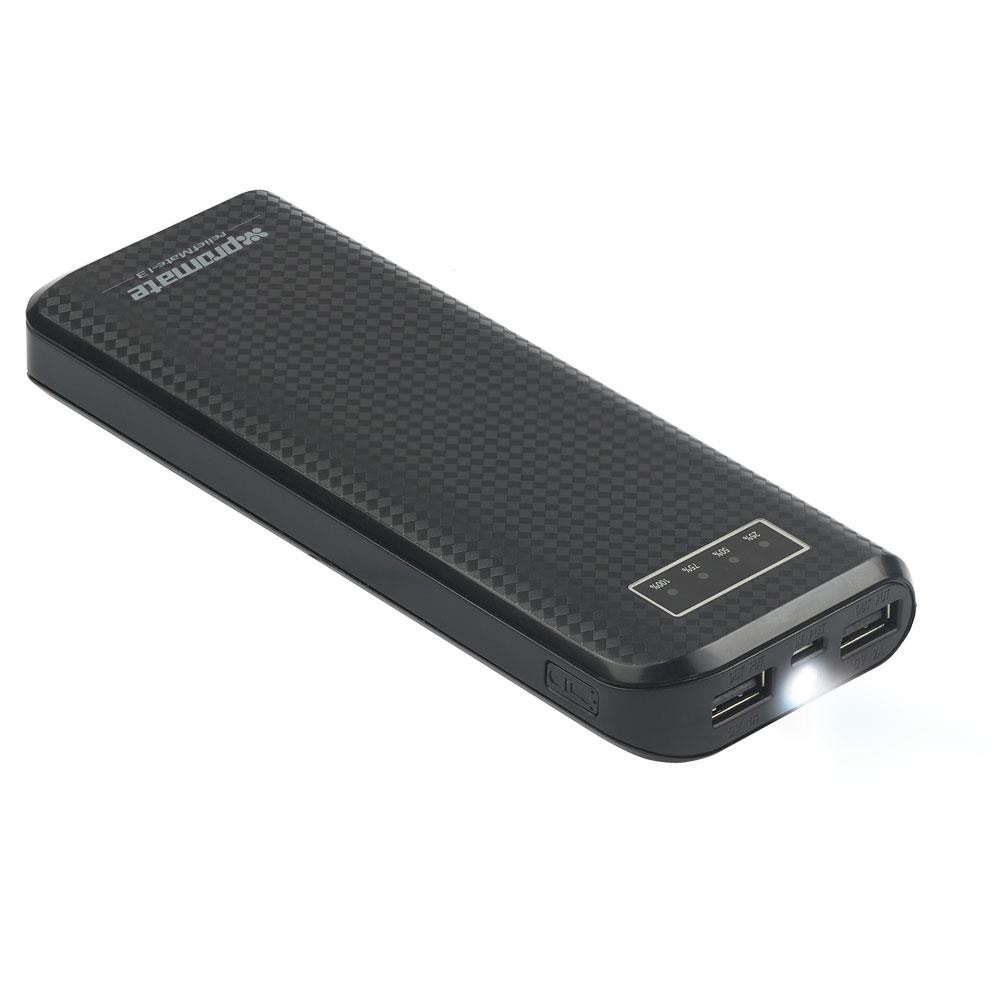 Promate 'reliefMate-13' Li-Ion 13,200mAh Compact Dual Port Powerbank w/Flash Light - Black