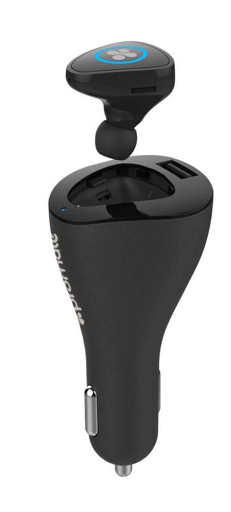 Promate 'Aria' Ultra Mini Bluetooth Headset With Magnetic Charging Dock And 2A Universal Car Charger