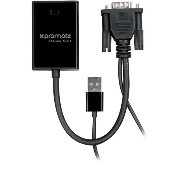 Promate 'ProLink.V2H Vga(M) To Hdmi(F) Display Adapter/W 1080P, Built-In Usb Cable